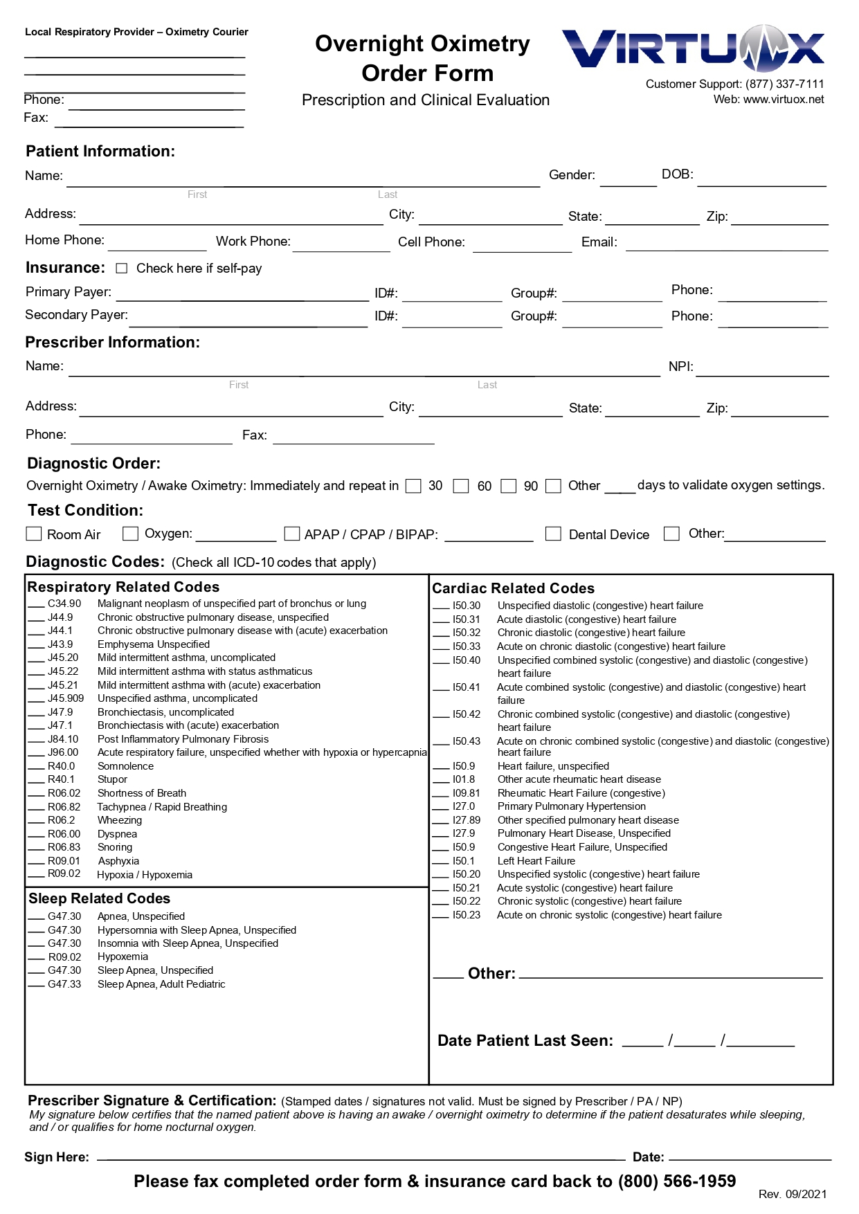 Overnight Oximetry Order Form